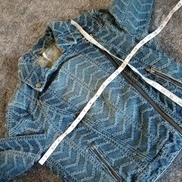 Free People punched chevron moto jacket Chevy Blue - Picture 7 of 10